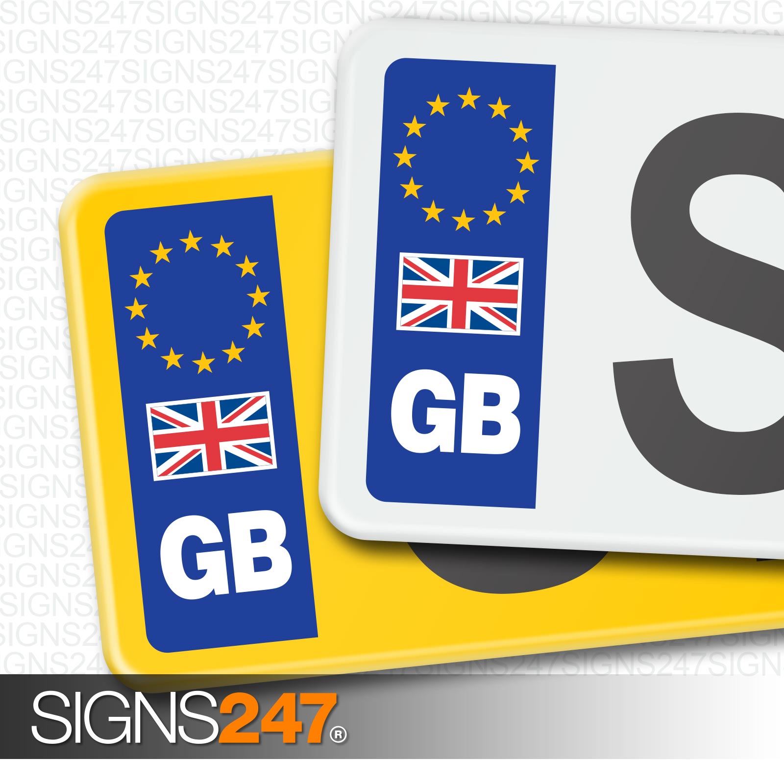PAIR GB CAR NUMBER PLATE STICKERS WITH UK FLAG EU European Vinyl