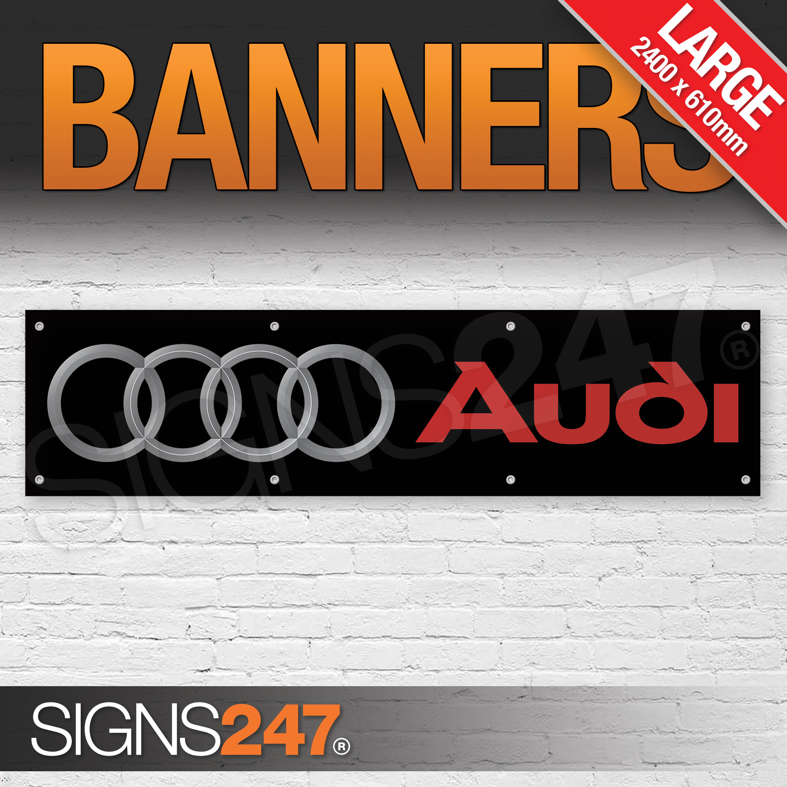 Audi Cars Silver on Black Garage Banner LARGE PVC Sign